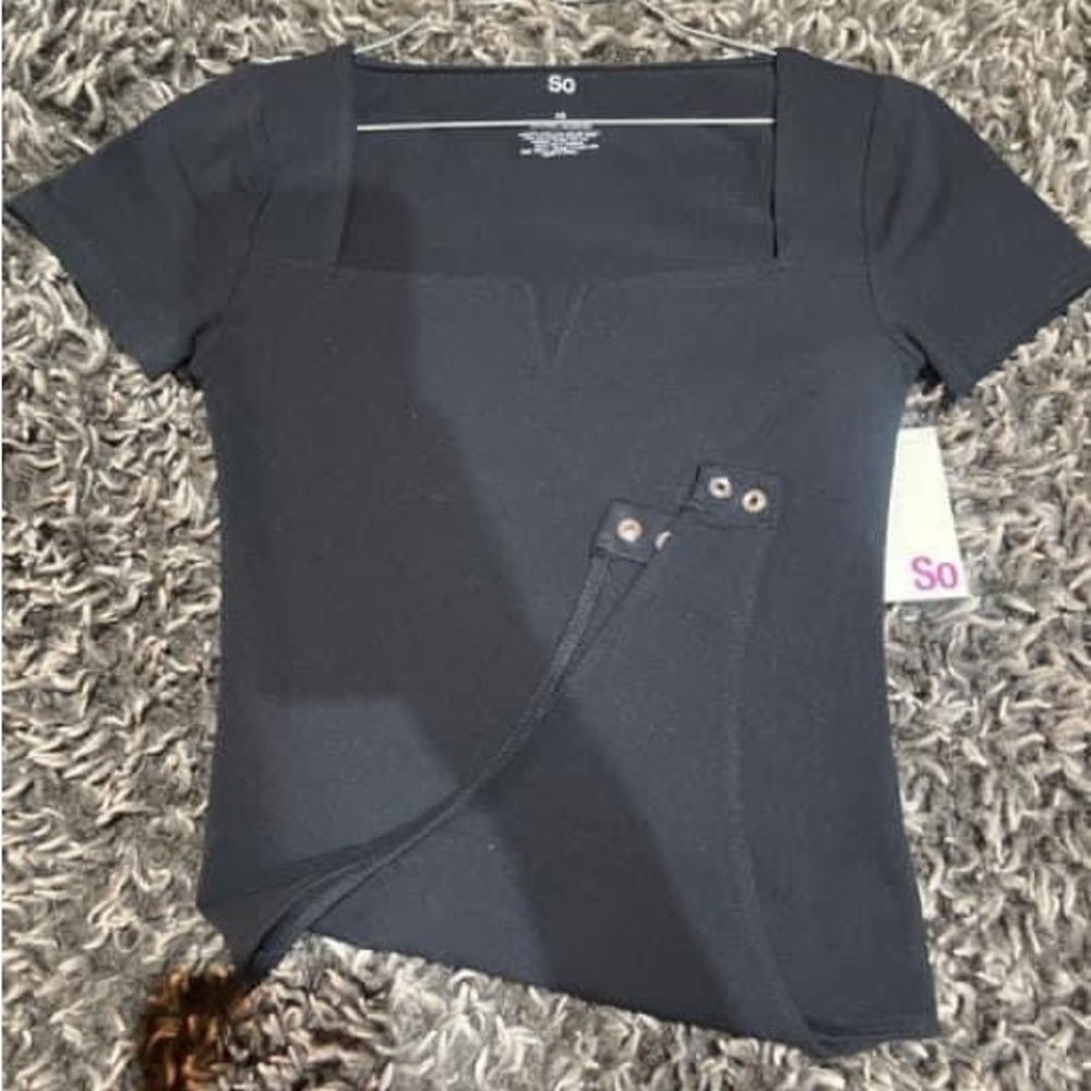 SO Black Fitted Buttoned Bodysuit